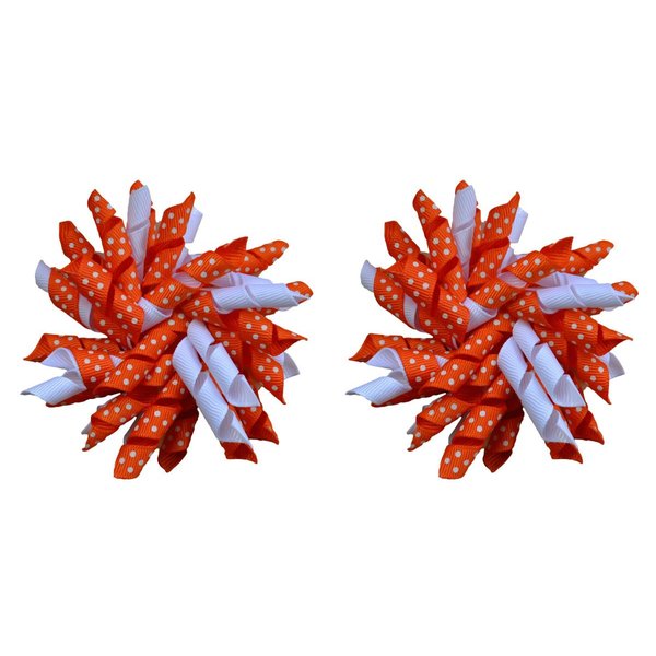 Korker Hair Bow Set for Girls (2) 2.5 Inch Hair Bows by Funny Girl Designs (Orange)