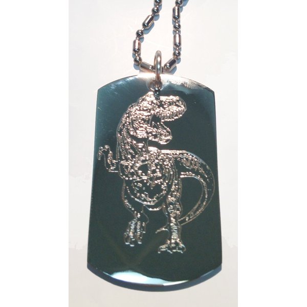 Tyrannosaurus Rex T-Rex Dinosaur Hunter - Military Dog Tag, Luggage Tag Metal Chain Necklace