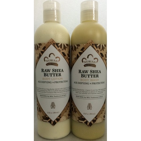 Raw Shea Butter Lotion & Body Wash Set.. by Nubian 13oz each (2 Bottles) ... iwgl
