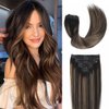 Goulus Human Hair Extensions Clip in 8PCS 120g Balayage Natural Black Mixed Chestnut Brown Remy Human Hair Clip ins Hair Extensions Real Human Hair Extensions(1B/6/1B,24inch)