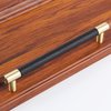 Bar Cabinet Handle Knob Pull Brushed Satin Gold/Brass Finish with Upholstered Black Leather 8.5" (7.5" Hole Center) for Kitchen Cabinet Hardware/Dresser Drawer Handles, 5 Pack