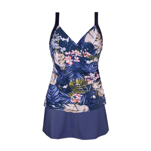 JINXUEER Plus Size Swimsuits Ruched Modest Swimdress Floral Tankini Swimwear Two Piece Skirt Bathing Suit for Women