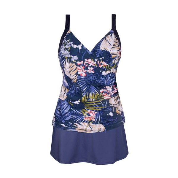 JINXUEER Plus Size Swimsuits Ruched Modest Swimdress Floral Tankini Swimwear Two Piece Skirt Bathing Suit for Women