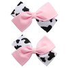 2PC Cow Print Hair Bow Clips 4 Inch Pink Cowgirl Pigtail Bows Farm Party Costume Hair Accessories