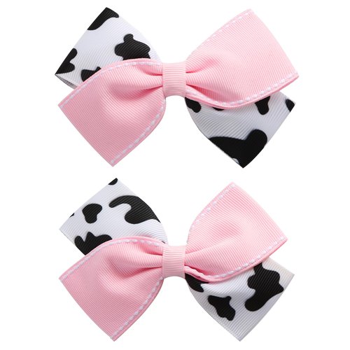 2PC Cow Print Hair Bow Clips 4 Inch Pink Cowgirl Pigtail Bows Farm Party Costume Hair Accessories