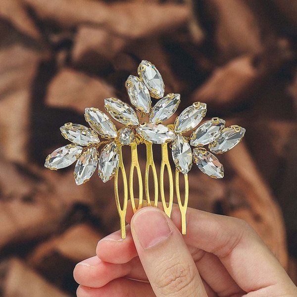 Catery Crystal Bride Wedding Hair Comb Gold Rhinestone Hair Piece Bridal Side Combs Hair Clips Bridesmaid Hair Accessories for Women and Girls