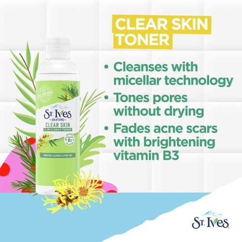 St.Ives Solutions 3-in-1 Face Toner For Combination to Oily and Acne Prone Skin Clear Skin Made with 100 percent Natural Tea Tree Extract, Vitamin B3, Micellar Water Technology, and Witch Hazel 8.5 oz