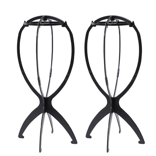 Yanviperisk Wig Stand, Portable Wig Holder Wig Stand Tripod for Multiple Wigs and Hats,13.8 Inches Travel Plastic Wig stand for styling(Black(2Pcs))
