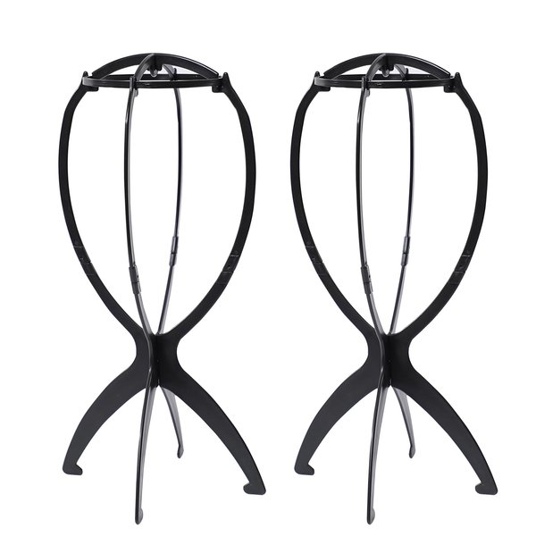 Yanviperisk Wig Stand, Portable Wig Holder Wig Stand Tripod for Multiple Wigs and Hats,13.8 Inches Travel Plastic Wig stand for styling(Black(2Pcs))