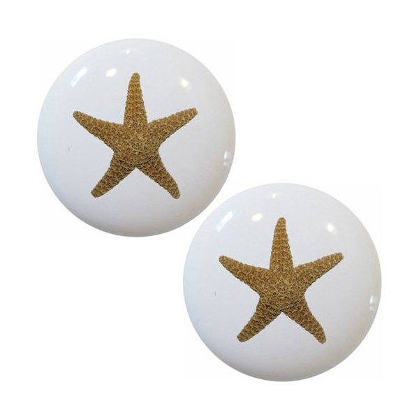 Set of 2 Starfish Ceramic Cabinet Drawer Knobs