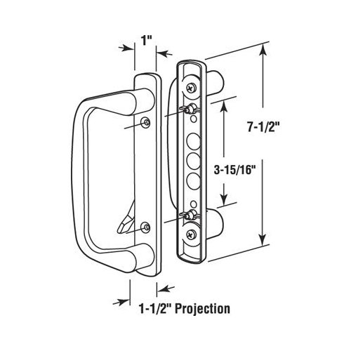 Mortise Style Sliding Glass Patio Door Handle Set, 3-15/16" Screw Holes, Low Profile, Long Base, White