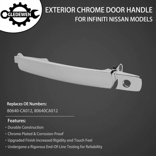 Exterior Chrome Door Handle Front Left Driver Side with Keyhole | Without Smart Key | for 2003-2008 Infiniti FX35 FX45, 2003-2007 Nissan Murano, 2008-2013 Rogue | Replaces# 80640-CA012, 80640CA012