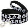 Dog Leash Mickey Mouse Expressions Close Up Black White 4 Feet Long 1.0 Inch Wide