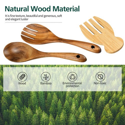 Salad Servers Salad Hands Set, Wood Salad Tongs, 10.2in Salad Spoon Fork and 7.1in Salad Hands Set, Salad Server Set for Mixing, Tossing and Cooking (Salad Server Salad Hand Set)
