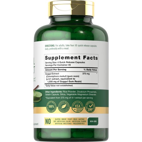 Carlyle Guggul Extract Supplement | 1500mg | 180 Capsules | Guggulsterone | Non-GMO and Gluten Free