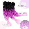 Black Purple Pink Braiding Hair Extensions Ombre Braiding Hair 3 Packs 24 inch Synthetic Hair for Braiding