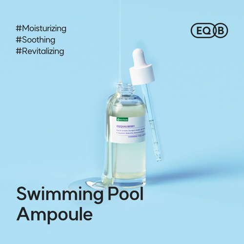 EQQUALBERRY Swimming Pool Ampoule 1.69 Fl. Oz. 50ml | Hyaluronic Acid Serum for Face, Daily Hydration Boost with 5-CICA Complex, Soothing for All Skin Type, Korean Vegan Skincare