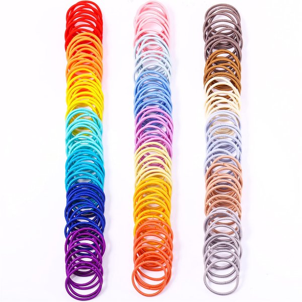 TecUnite 200 Pieces No-metal Hair Elastics Bulk Rubber Bands Hair Ties Ponytail Holders Hair Bands for Women Girls (Cute Color)