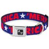 Dog Collar Seatbelt Buckle Merica Star Blue Red White 16 to 23 Inches 1.5 Inch Wide