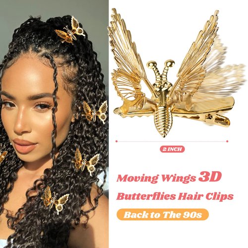DEEKA 12 PCS 3D Moving Butterfly Hair Clips Metal Gold Moving Wings Butterfly Hair Accessories 90s Hair Clips Barrette for Women and Girls -Gold