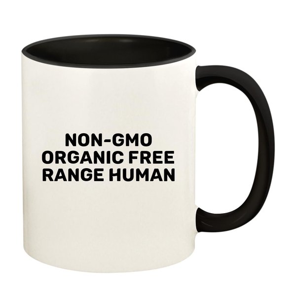 Knick Knack Gifts Non-GMO Organic Free Range Human - 11oz Ceramic Colored Handle and Inside Coffee Mug Cup, Black