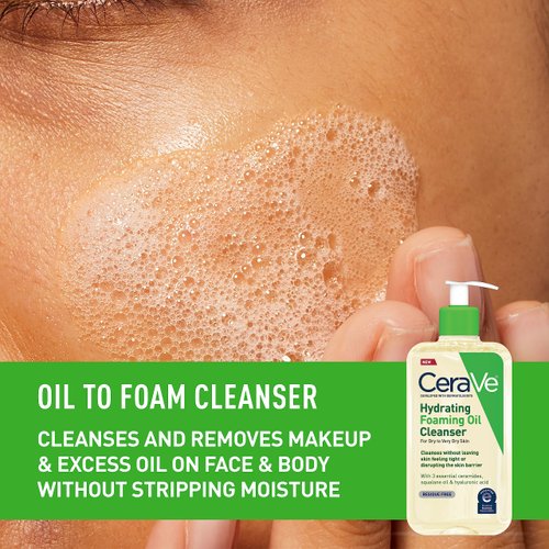 CeraVe Hydrating Foaming Oil Cleanser | Foaming Oil Wash with Squalane Oil, Triglyceride, Hyaluronic Acid and Ceramides | For Dry to Very Dry Skin | 19 Oz