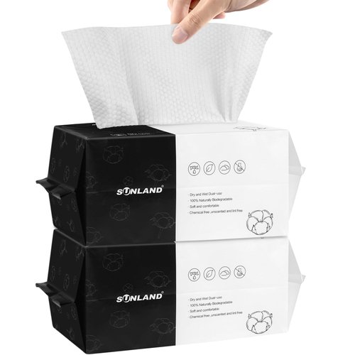 SUNLAND Disposable Face Towels Clean Face Tissue Super Soft for Sensitive Skin，Makeup Remover Dry Wipes，Lint Free and Degradable 160 Count 2 Pack