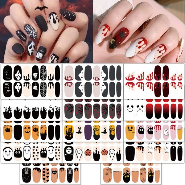 TailaiMei 14 Sheets Halloween Nail Wraps Stickers Nail Polish Strips Self-Adhesive Full Wraps with 2 pcs Nail Files for DIY Nail Art Decals (Bleeding Style)