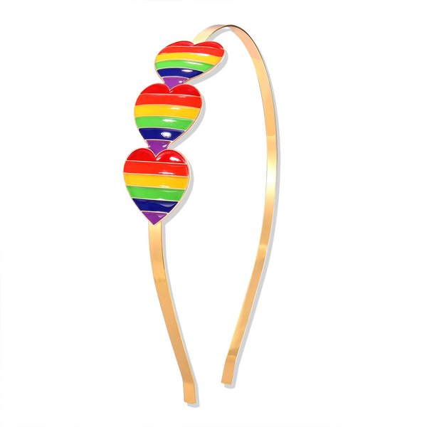 vokone Heart Headbands for Women Enamel Triple Lover Heart Hairband Rainbow Pride Headband Holiday Party Costume Headwear Accessories(Rainbow Heart)