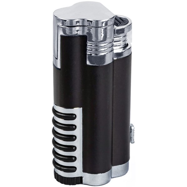 Prestige Import Group Cyclone Wind Resistant Triple Torch Cigar Lighter with Punch Cutter - Color: Chrome with Black