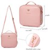 LACATTURA Travel Makeup bag, Leather Makeup Train Case Cosmetic Organizer for Makeup Brushes Toiletry Digital Accessories, Portable Artist Storage Bag With Shoulder Strap for Women Girls Pink