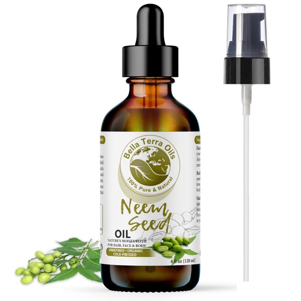 Bella Terra Oils - Organic Neem Seed Oil 4oz - Immerse in the Benefits of Organic Neem, Enriched with Amino Acids & Omega-6, Nourishing Skin Treat