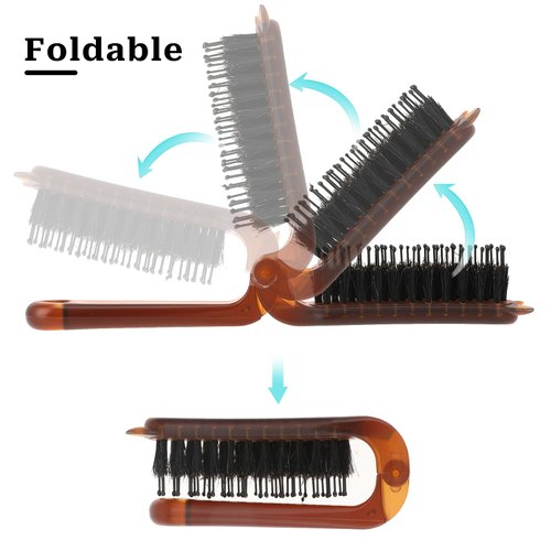 Foldable Slick Back Hair Brush, 2 Pack Mini Travel Hair Brush Small Portable Pocket Hairbrush Natural Boar Bristle Hair Brushes for Women Wet, Dry Hair, Curly, Detangle, Ideal for Purse, Gym, Swimming