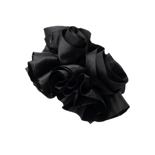 2 Pcs Satin Scrunchies Jumbo Size Pleated Hair Bands Hair Tie Ponytail Holder Hair Accessories for Women and Girls, Black