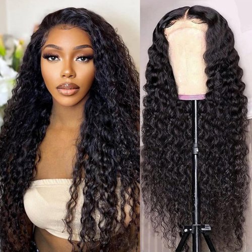 Jasperel Deep Wave Lace Front Wigs Human Hair 4x4 Hd Lace Closure Wigs for Black Women 150% Density, 24 inch Glueless Deep Curly Wet and Wavy Wig Pre Plucked Bleach Knots with Baby Hair Natural Color