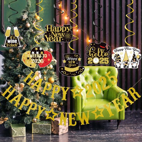 Gold Glitter Happy 2025 Happy New Year Banner 2025 New Years Banner New Year Eve Banner 2025 Happy Nye Banner 2025 for New Years Eve Party Supplies 2025