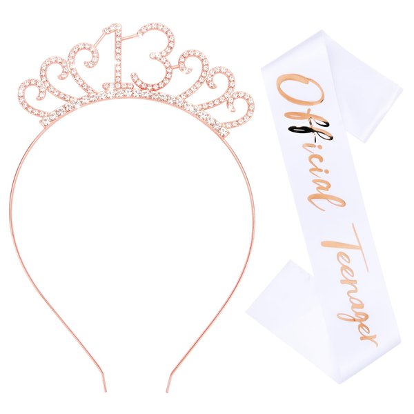 CIEHER 13th Birthday Headband for Girls & Official Teenager Birthday Sash Set, 13th Birthday Decorations for Girls, 13 Birthday Tiara, 13th Birthday Gifts for Teen Girls, Teen Girl Gifts