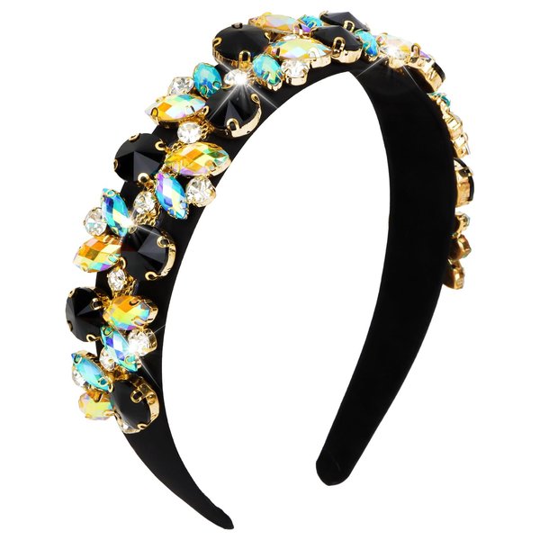 Ondder Elegant Shiny Rhinestone Beaded Black Headband for Women