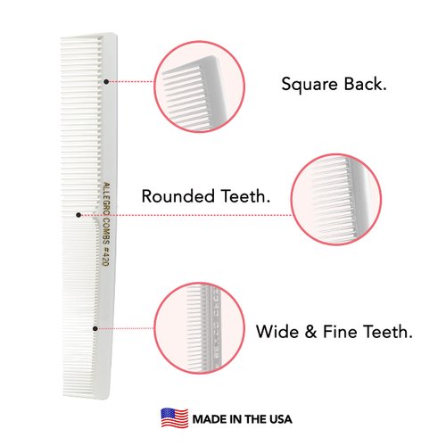 Allegro Combs 420 Barber Comb Set for Hair Cutting and Styling - 6 Pocket Combs for Stylists in Black, Red and White