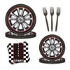 USERTEN 68 Pcs Racing Themed Party Tableware Racing Wheels Dining Plates and Race Tires Car Track Napkins Set for 16 Guests for Decorating Boys' Birthday Parties