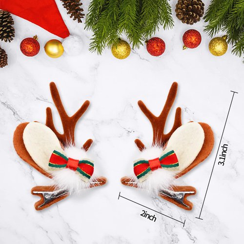 1 Pair Christmas Hair Clips for Women Girls - Reindeer Hair Clip Deer Horns Barrettes Holiday Xmas Hair Accessories (Bow Tie)