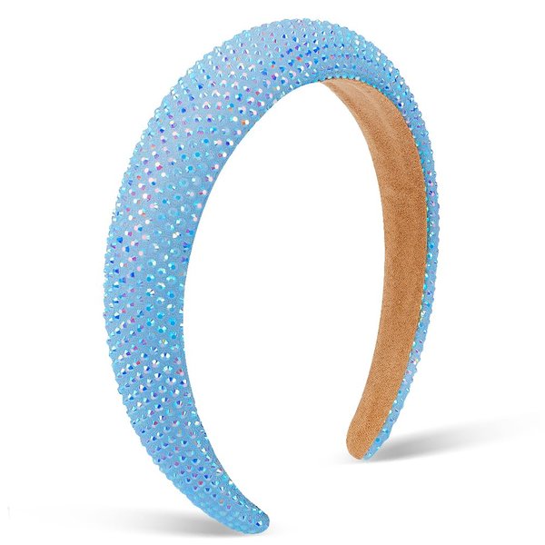 AHONEY Glitter Headbands Rhinestone Headband for Women Girls Padded Embellished Head Band Bling Sparkly Wide Headpieces Disco Headband Birthday Party Hair Accessories (Light blue)