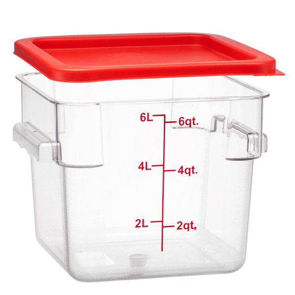 Tiger Chef 6 Quart Commercial Grade Clear Food Storage Square Polycarbonate Containers With Red Lids