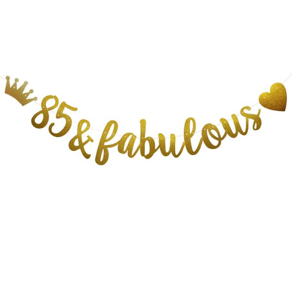 85 & Fabulous Banner, Pre-Strung, Funny Gold Paper Glitter Party Decorations for 85th Birthday Party Supplies, Letters Gold,ABCpartyland