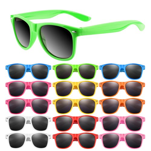 MIAHART 16 Packs Kids Party Sunglasses Neon Color Sunglasses Bulk for Outdoor Beach Wedding Party Kids Birthday Party Supplies