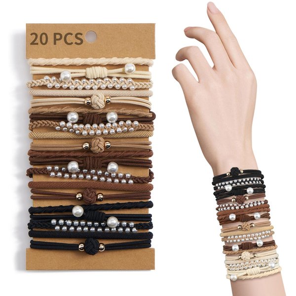 QIUTIMIY 20 PCS Boho Hair Ties Bracelets for Women, Elastic Hair Bands for Thick/Thin Hair Cute Hair Accessories for Girls No Damage Hair(KFZZ)
