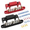Mofeez Bus Bar -3x1/4”Post,10x#8 Screw Terminal Power Distribution Block with Ring Terminals(Pair - Red & Black)