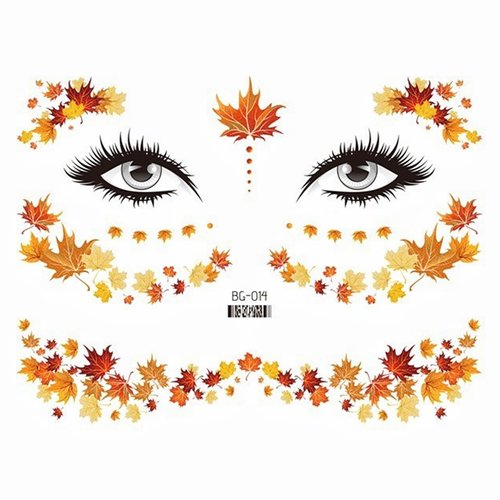 Autumn Face Sticker Yelllow Orange Maple Leaf Temporary Tattoos Sticker Glittery Face Body Tattoos Party Makeup Self AdhesiveThanksgiving Party Supplies