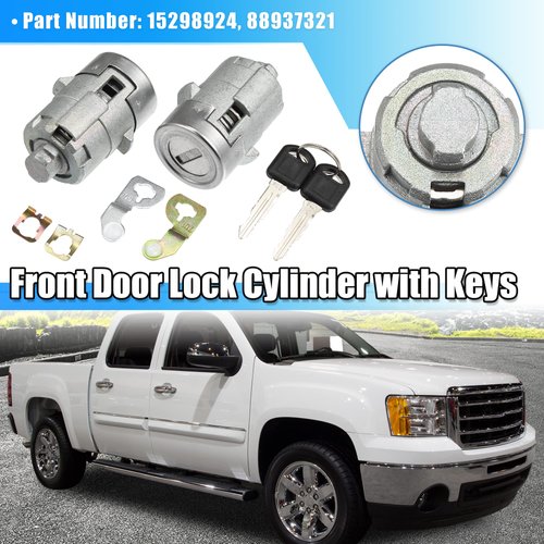 X AUTOHAUX 1 Pair Door Lock Cylinder Set w/ 2 Key for GMC Sierra 1500 2500 3500 Yukon for Chevy Silverado Tahoe Suburban for Hummer H2 for Cadillac Front Left Right Door Lock Tumbler 15298924
