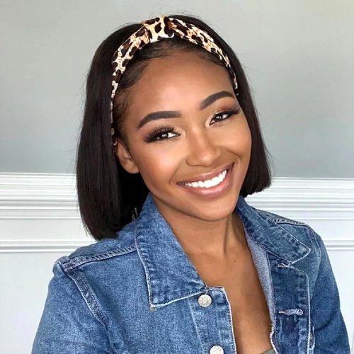 mmiQus Headband Wig Human Hair Straight Human Hair Headband Wigs for Women Glueless None Lace Front Wig 180% Density Straight Wigs Human Hair with Headbands 12 inch